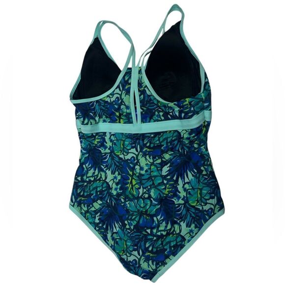 L.L. Bean UPF 50+ Swimsuit Green and Blue Floral One Piece Swimsuit Flowers 14 - Picture 4 of 8